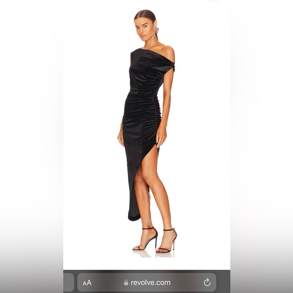 Norma Kamali Drop Shoulder Side Drape Gown in Black velvet - Picture 2 of 13